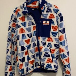 Aldi GearPatterned jacket with Blue and Orange Accents, very thick fabric